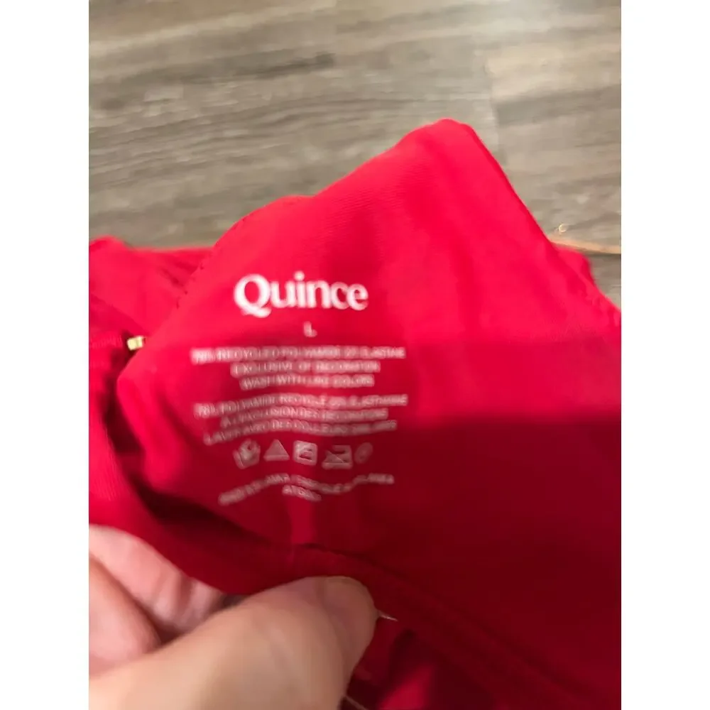 Quince Italian High Rise Bikini Bottom and Plunge Bikini Top Cherry Red Size L